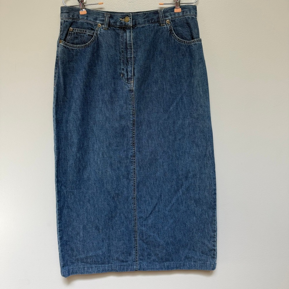 Jones New York Sport Denim Skirt Womens 12 Blue Midi High Waist Cotton